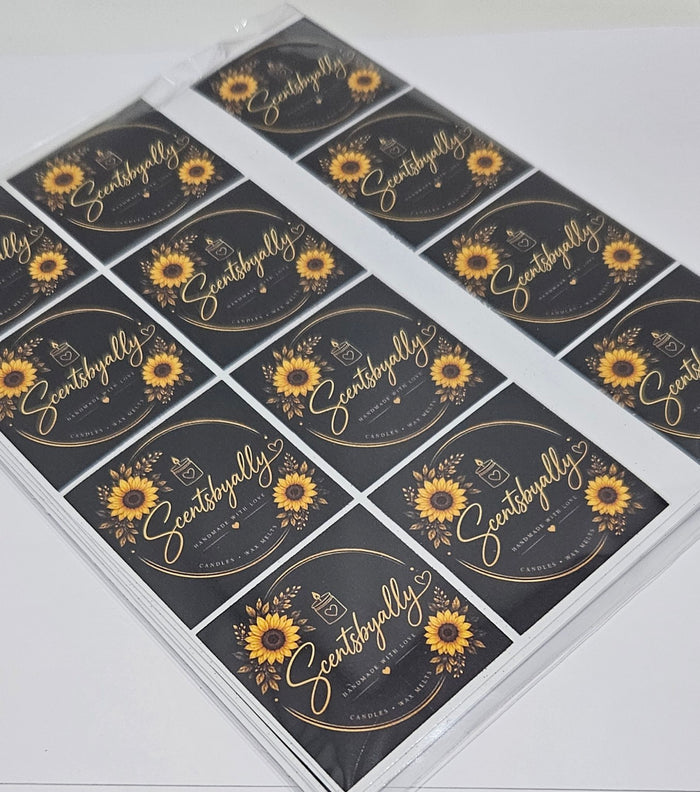 Custom square stickers for business packaging and branding