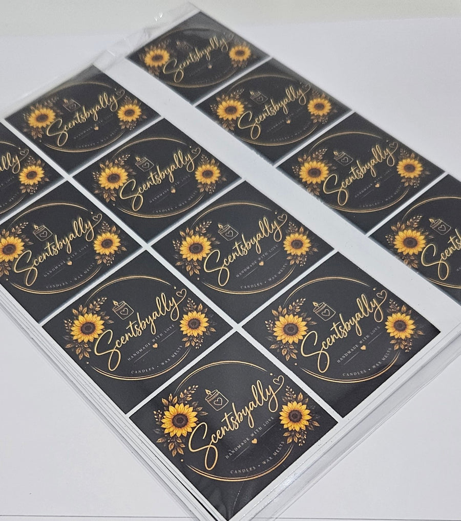 Custom square stickers for business packaging and branding