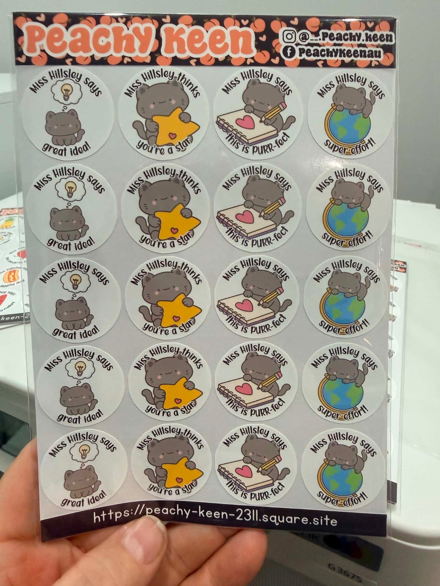 Cute cat reward stickers for teachers