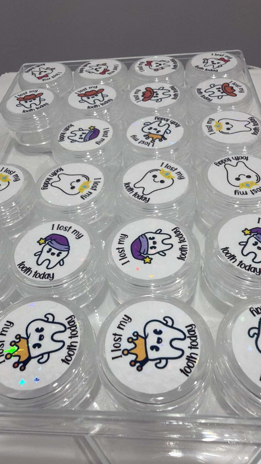 Peachy Keen I Lost My Tooth stickers with tooth character designs