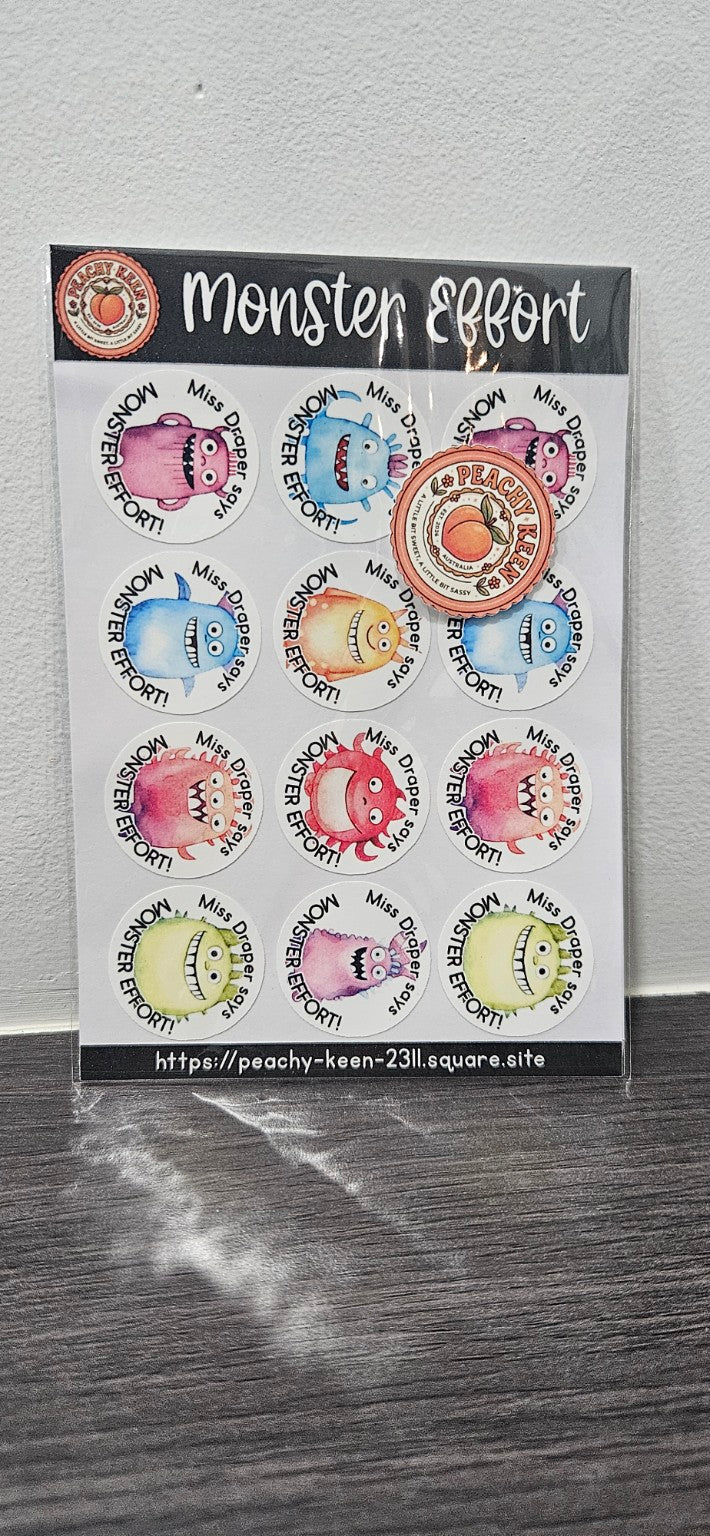 Peachy Keen Monster Effort reward stickers