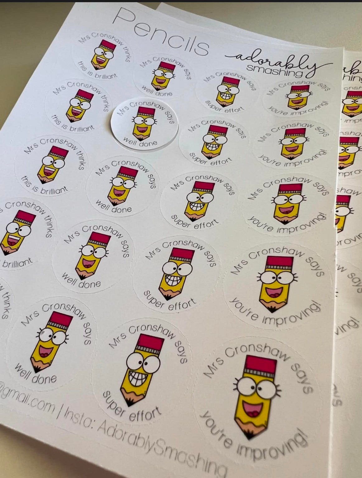 Pencil reward stickers