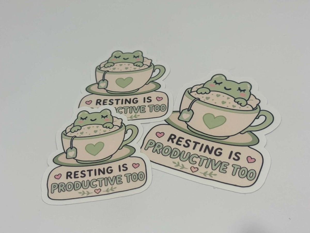 Resting frog die-cut stickers - cute tea cup frog stickers